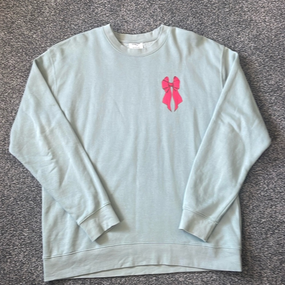 Women's Light Blue Sweater with Pink Bow